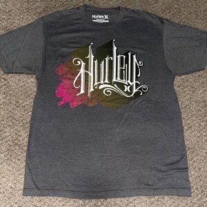 Hurley Charcoal Short Sleeve Tee with Pink and Olive Graphic